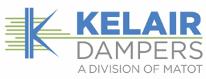 Logo of Kelair Dampers, a division of Matot, featuring a stylized letter K with horizontal lines in green, and the company name in blue and gray text.
