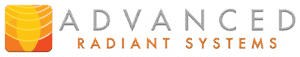 Logo of Advanced Radiant Systems featuring stylized text and a graphic element with layered orange and yellow curves on a gradient background.