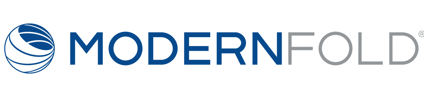 The Modernfold logo features a blue and gray color scheme. It includes a stylized circle design on the left, followed by the word 'MODERNFOLD' in uppercase letters. The first part of the word 'MODERN' is in blue, and 'FOLD' is in gray.