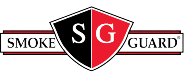 The Smoke Guard logo featuring a shield divided into black and red halves with the initials 'SG' in the center, flanked by the words 'SMOKE' on the left and 'GUARD' on the right.