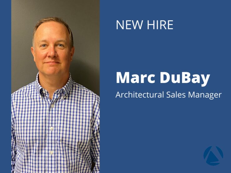 New Hire Announcement Architectural Sales Manager | Air Control Products A professional headshot of a person wearing a blue and white checkered shirt, alongside text on a blue background announcing the new hire of Marc DuBay as the Architectural Sales Manager.