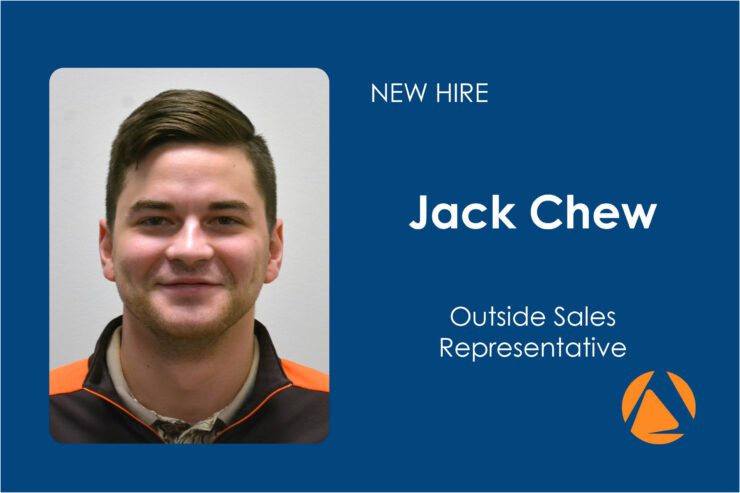 New Hire Outside Sales Representative | Air Control Products Image introducing a new hire named Jack Chew, who is an Outside Sales Representative. The image features Jack Chew's portrait on the left, with a blue background on the right displaying his name and job title.